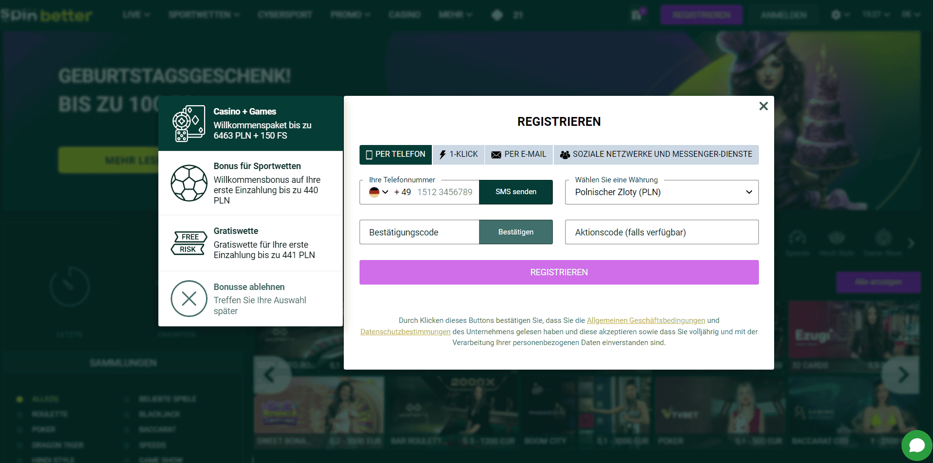 SpinBetter registriereng